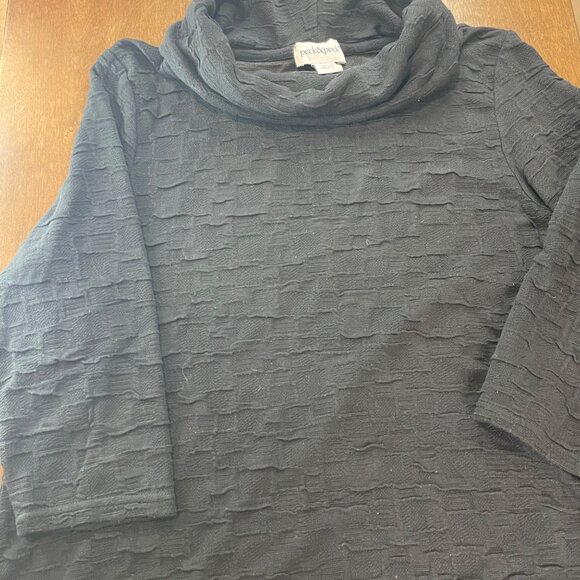 Peck & Peck Cowl Neck Textured Tunic Top Women's Size XL Black Rayon 3/4 Sleeves - Picture 9 of 11